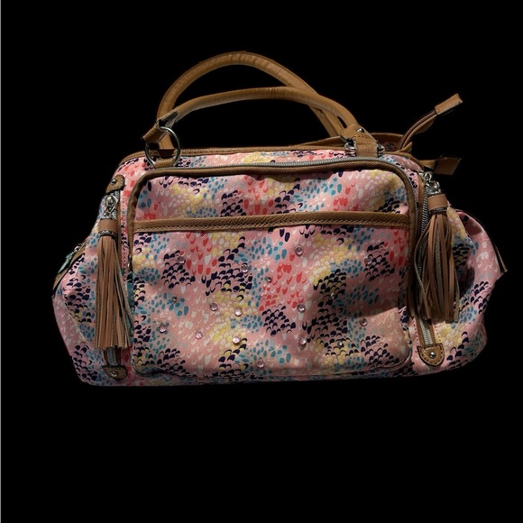 A very pretty pink and blue purse with bling and tassels - Picture 1 of 14